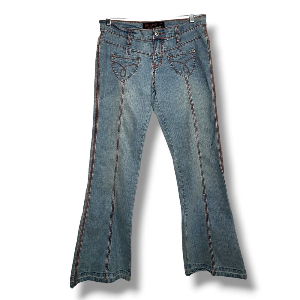 Fluid Jeans Vintage low rise Faded Blue Jeans Orange stitching size 9 Y2K